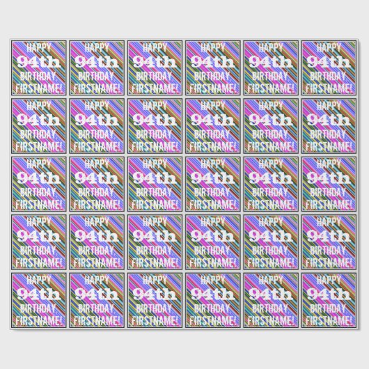 Levendige, kleurrijke 94e verjaardag + aangepaste cadeaupapier (Vlak)