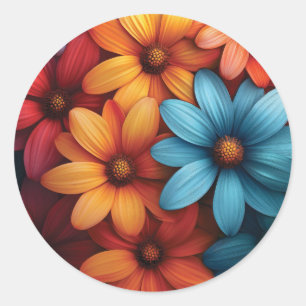 Levendige kleurrijke Daisy, Blauw, Geel, Oranje kl Ronde Sticker