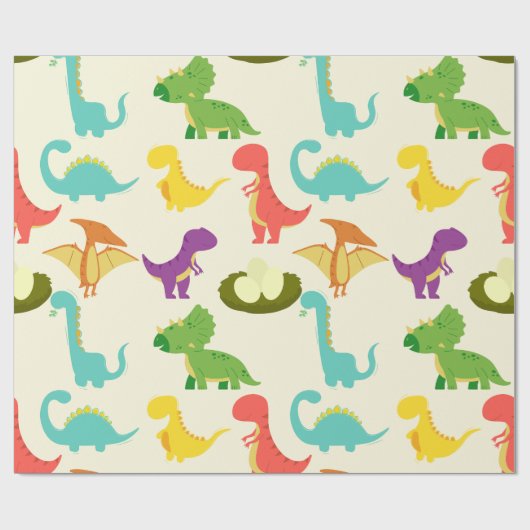 Levendige kleurrijke dinosaurussen en eieren cadeaupapier (Vlak)