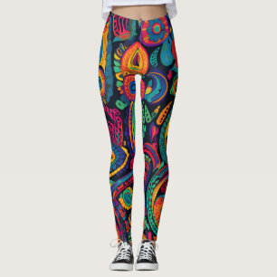 Levendige kleurrijke Indiase textiel print patroon Leggings