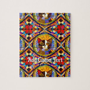 Levendige kleurrijke kat-mozaïekTegels - vrolijk g Legpuzzel