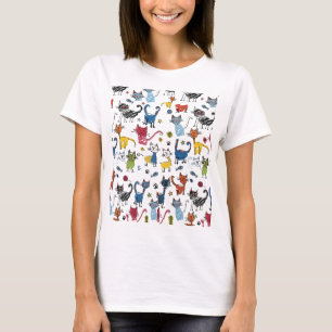 Levendige Kleurrijke Katten Hand Getekende Kitten T-shirt