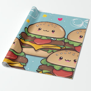 Levendige kleurrijke Kawaii cheeseburgers Cadeaupapier