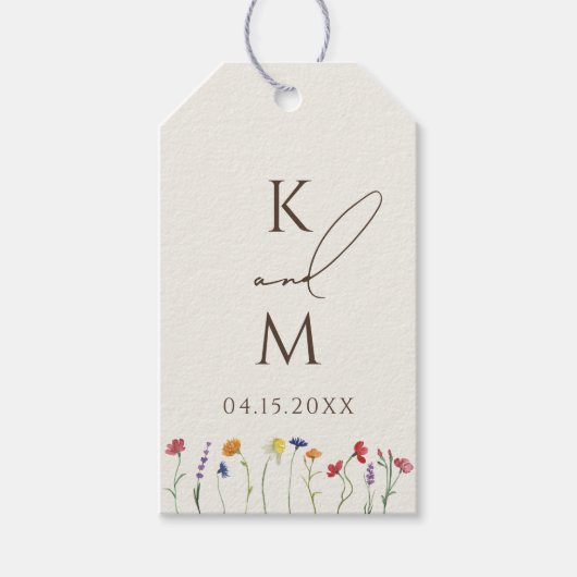 Levendige Kleurrijke Monogram Wildflower Bloom Bru Cadeaulabel (Voorkant)