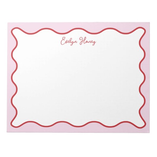 Levendige kleurrijke roze rode golvende zigzagrand notitieblok (Voorkant)