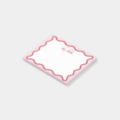 Levendige kleurrijke roze rode golvende zigzagrand post-it® notes (Schuin)