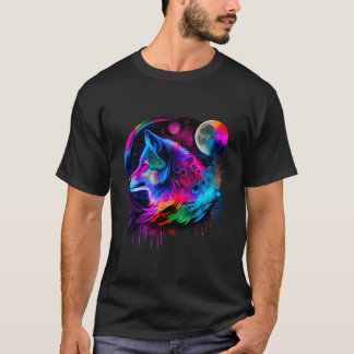 Levendige Kleurrijke Schilderij Wolf Gezicht Wilde T-shirt
