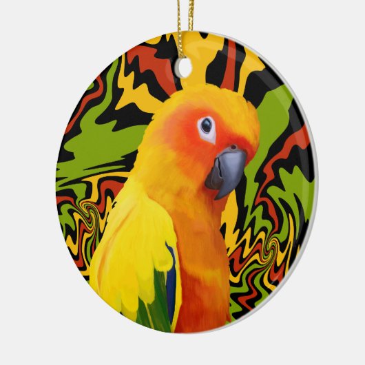 Levendige kleurrijke Sun Conure Parrot Keramisch Ornament (Links)