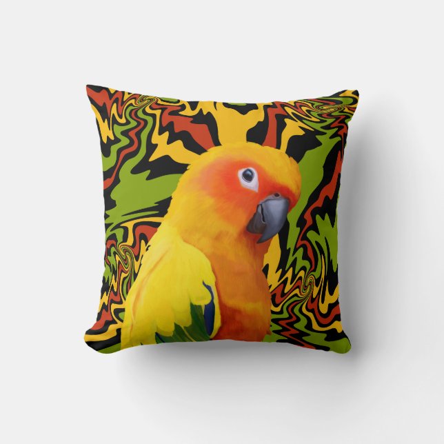 Levendige kleurrijke Sun Conure Parrot Kussen (Voorkant)
