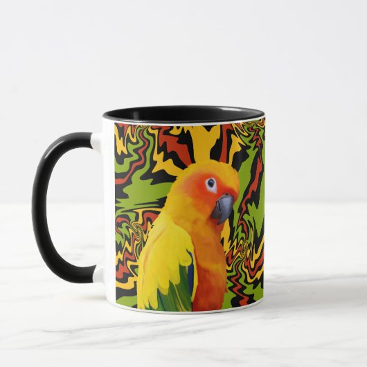 Levendige kleurrijke Sun Conure Parrot Mok (Links)