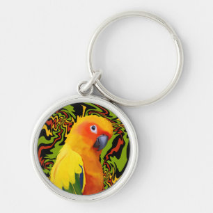 Levendige kleurrijke Sun Conure Parrot Sleutelhanger