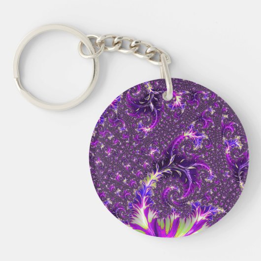 Levendige kleurrijke Trippy Groovy Boho Spiral Fra Sleutelhanger (Voorkant)