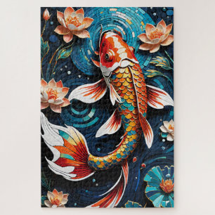 Levendige Koi en mooie bloemen Aquatic Scene Legpuzzel