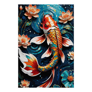 Levendige Koi en mooie bloemen Aquatic Scene Perfect Poster