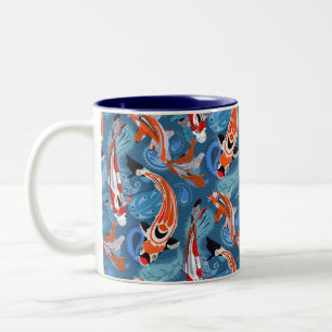 Levendige Koi-vis tussen Paisley-patroon Tweekleurige Koffiemok