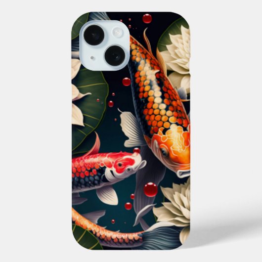 Levendige Koi Vissen en Lotus Bloem Vijver Kunst Case-Mate iPhone Case (Achterkant)