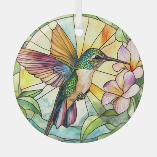 Levendige kolibrie bevlekt glas ornament (Voorkant)