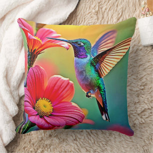 Levendige kolibrie bij Sunset Design Kussen