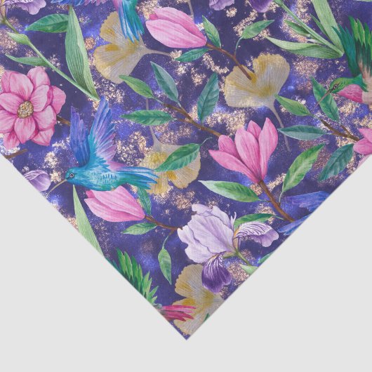 Levendige kolibrie en tuinbloemen tissuepapier (Detail)