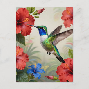 Levendige Kolibrie Hibiscus Bloem Briefkaart