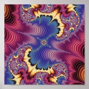 Levendige Kosmische Fractale Golf Abstracte Kunst Poster