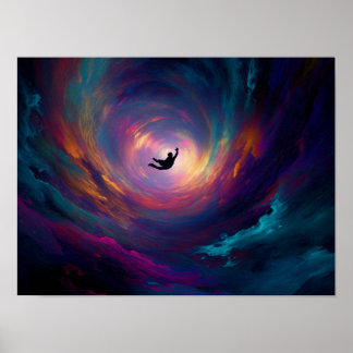 Levendige Kosmische Wervelwind met Vallende Silhou Poster