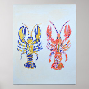 Levendige Kreeften Paar Folk Art Poster