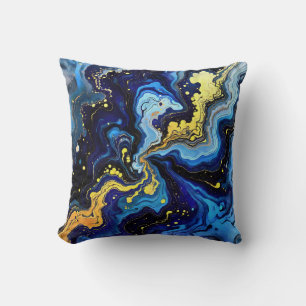 Levendige krullen van blauw en goud 4 kussen