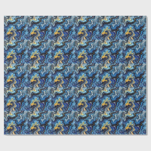 Levendige krullen van blauw en goud 6 cadeaupapier
