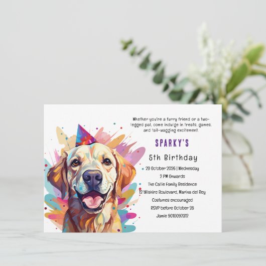 Levendige Labrador Paw-ty: een verjaardagsbash Kaart (Staand voorkant)