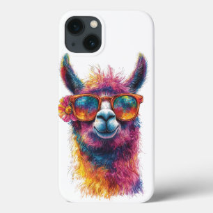 Levendige lama hoofd illustratie - kleurrijk, unie iPhone 13 hoesje