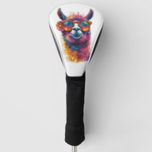 Levendige lama hoofd illustratie - kleurrijk, unie golfheadcover