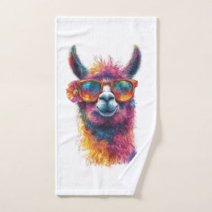 Levendige lama hoofd illustratie - kleurrijk, unie handdoek
