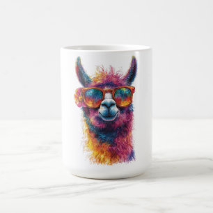 Levendige lama hoofd illustratie - kleurrijk, unie koffiemok