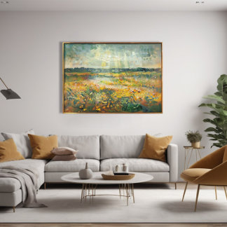 Levendige Late Summer Field Landschap Impressionis Canvas Afdruk