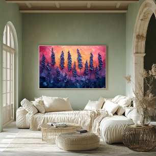 Levendige lavendelvelden in een zonsondergang heme poster