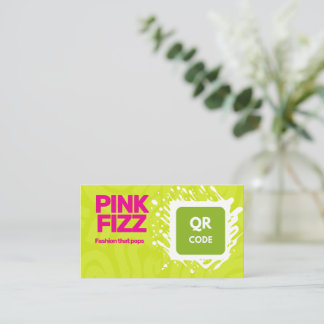 Levendige limoengroene en roze typografie QR-code Visitekaartje