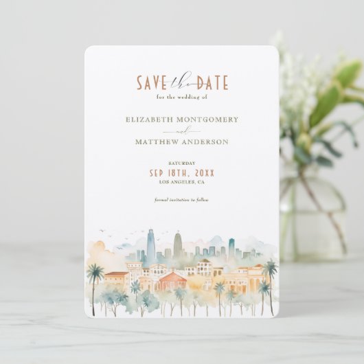 Levendige Los Angeles Skyline Save-the-Date Kaart (Staand voorkant)
