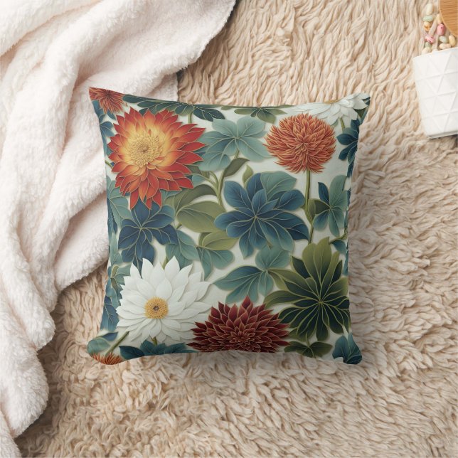 Levendige Lotus en Chrysanthemum Design Kussen (Deken)