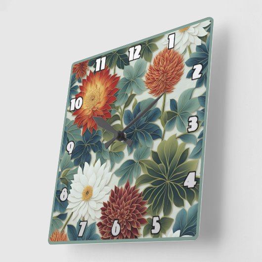 Levendige Lotus en Chrysanthemum Design Vierkante Klok (Hoek)