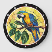 Levendige Macaw Parrot en Tropical Leaves Design Grote Klok (Voorkant)