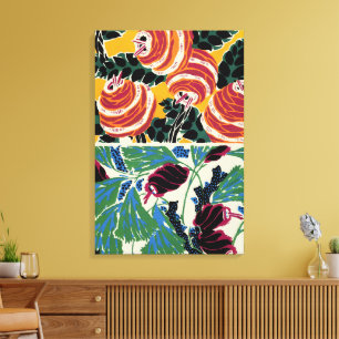 Levendige Magenta & Oranje Abstracte Bloemkunst Canvas Afdruk