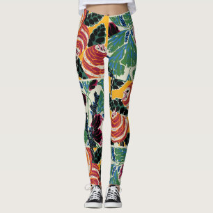 Levendige Magenta & Oranje Abstracte Bloemkunst Leggings