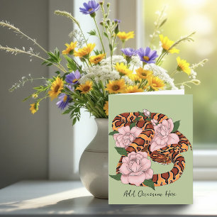 Levendige maïsslang Roze Pioen Bloemen Groen Kaart