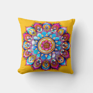 Levendige Mandala Bloem Decorative Worp Kussen