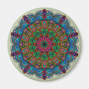 Levendige Mandala Bloem- en Geometrisch Patroon Magneet