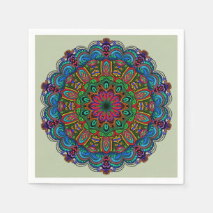 Levendige Mandala Bloem- en Geometrisch Patroon Servet