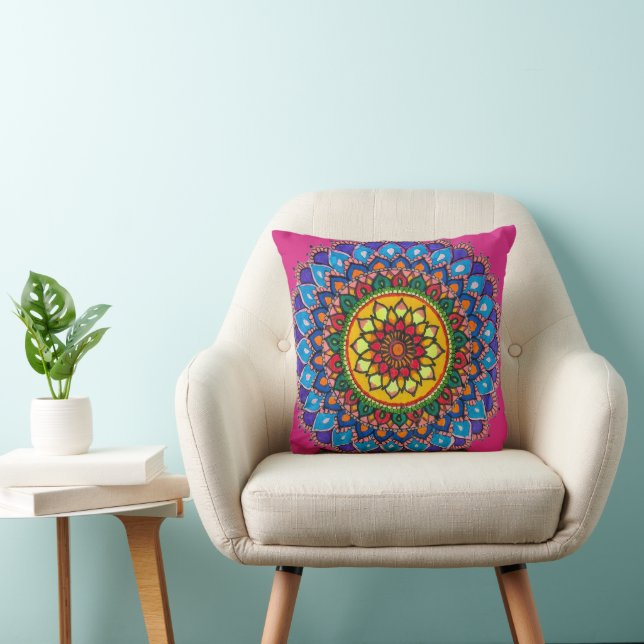Levendige Mandala Kussen (Stoel)