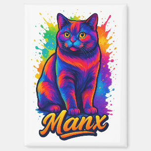 Levendige Manx Cat Pop Art – Kleurrijke Neon Stree Magneet