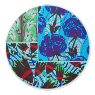 Levendige Maximalistische Blauwe en Groene Bloemku Keramische Knop